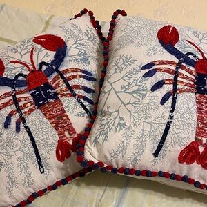 Pier 1 Cream and Red Embroidered Lobster Pillows.